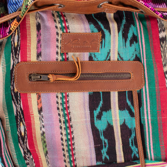 DRAWSTRING BUCKET BAG - OOAK HUIPIL - CAFE - NO. 19308