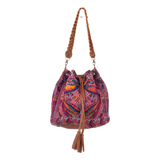 DRAWSTRING BUCKET BAG - OOAK HUIPIL - CAFE - NO. 19310