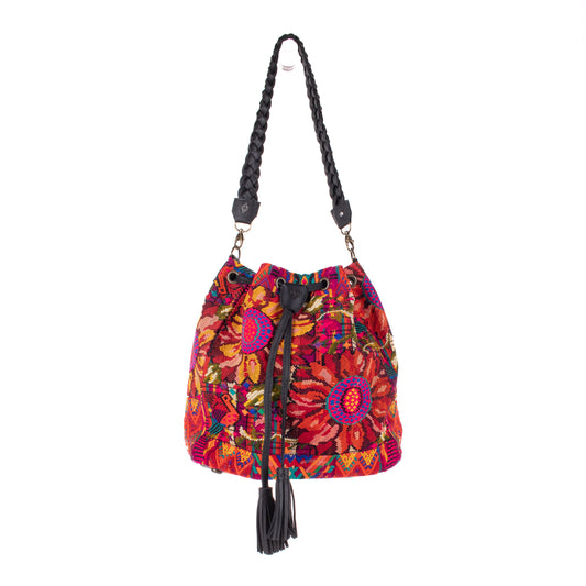 DRAWSTRING BUCKET BAG - OOAK HUIPIL - BLACK - NO. 19318