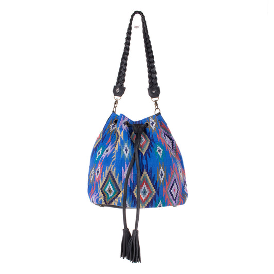 DRAWSTRING BUCKET BAG - OOAK HUIPIL - BLACK - NO. 19319