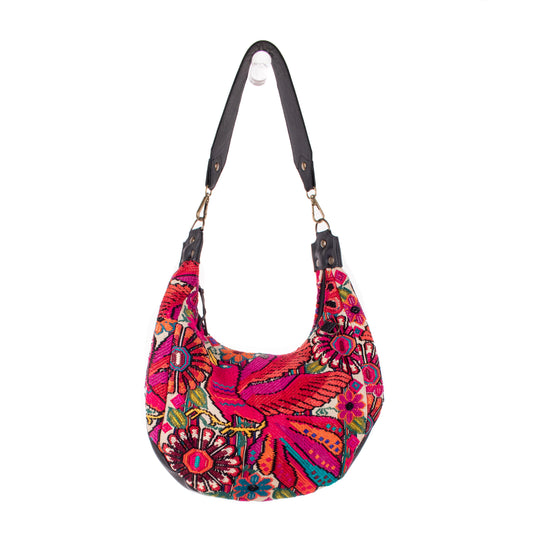 BOHO SADDLE BAG - OOAK HUIPIL - BLACK - NO. 19399