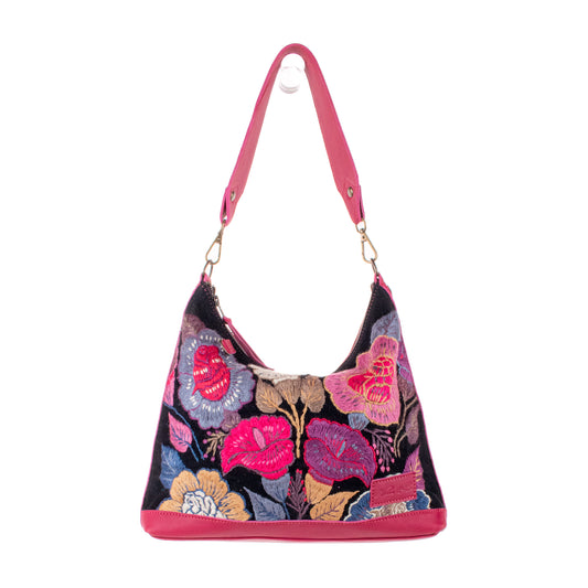 SMALL PENELOPE BAG - H&S EMBROIDERED FLORAL - MAGENTA - NO. 19865