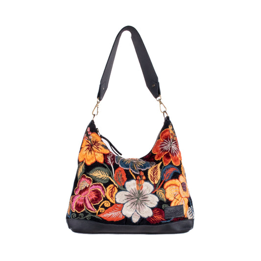 SMALL PENELOPE BAG - H&S EMBROIDERED FLORAL - BLACK - NO. 200694