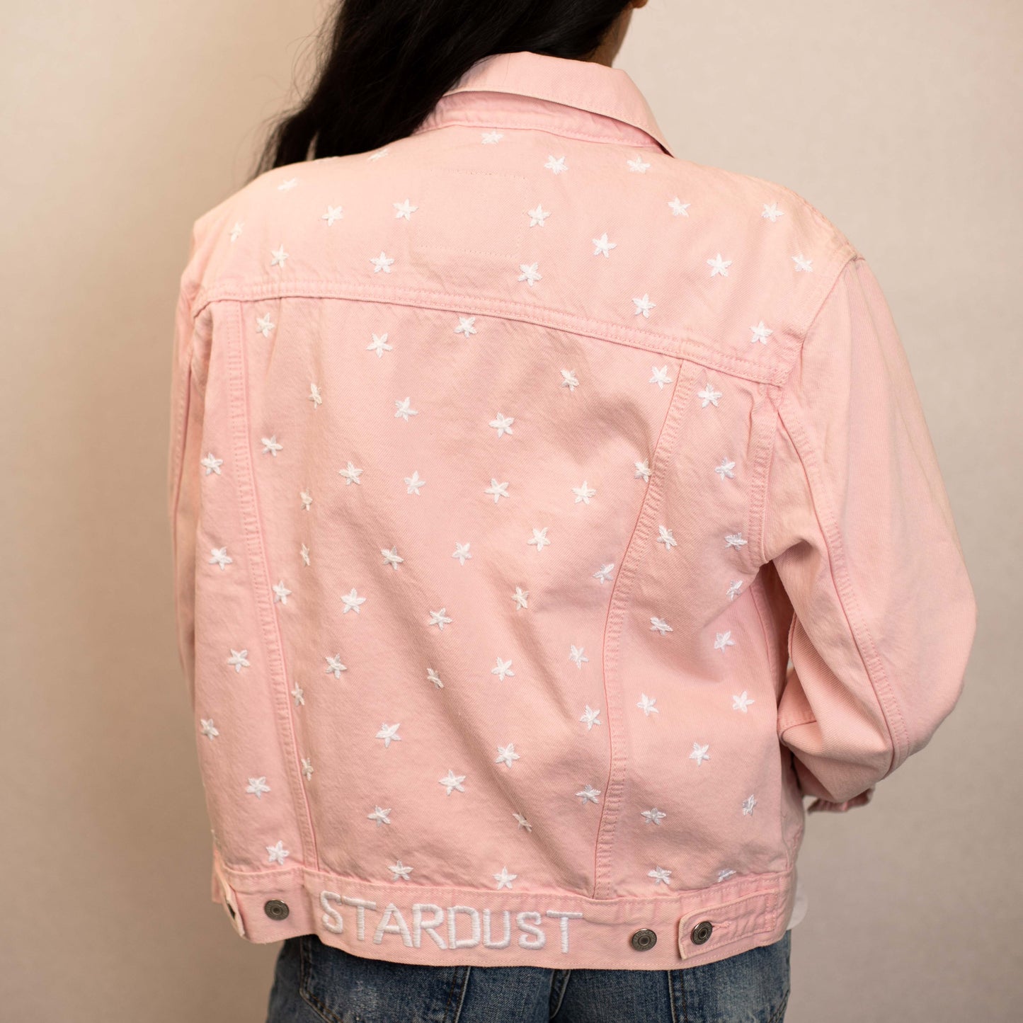 EMBROIDERED JACKET - PINK DENIM - WHITE STARDUST