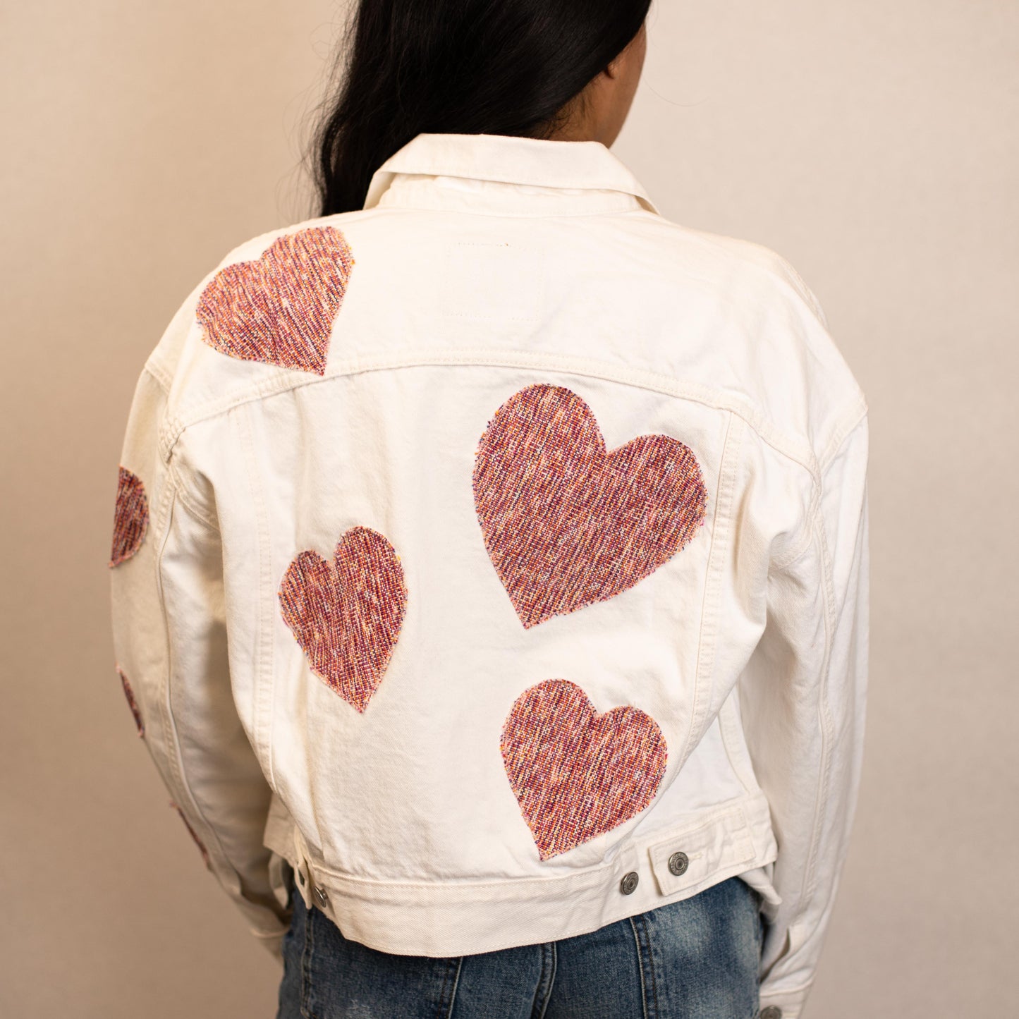 EMBROIDERED JACKET - WHITE DENIM - RED ARTISAN HEARTS