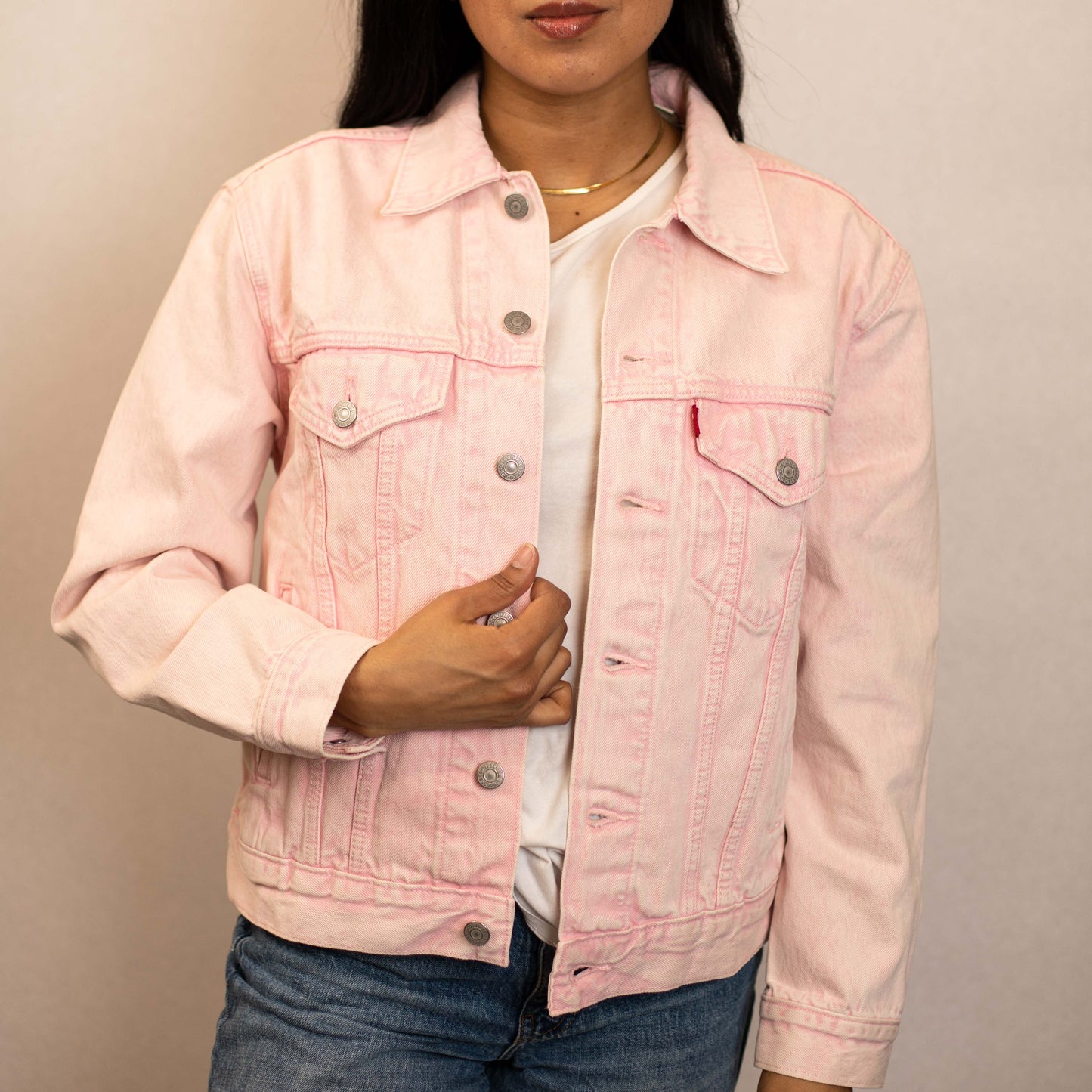 EMBROIDERED JACKET - PINK DENIM - WHITE STARDUST