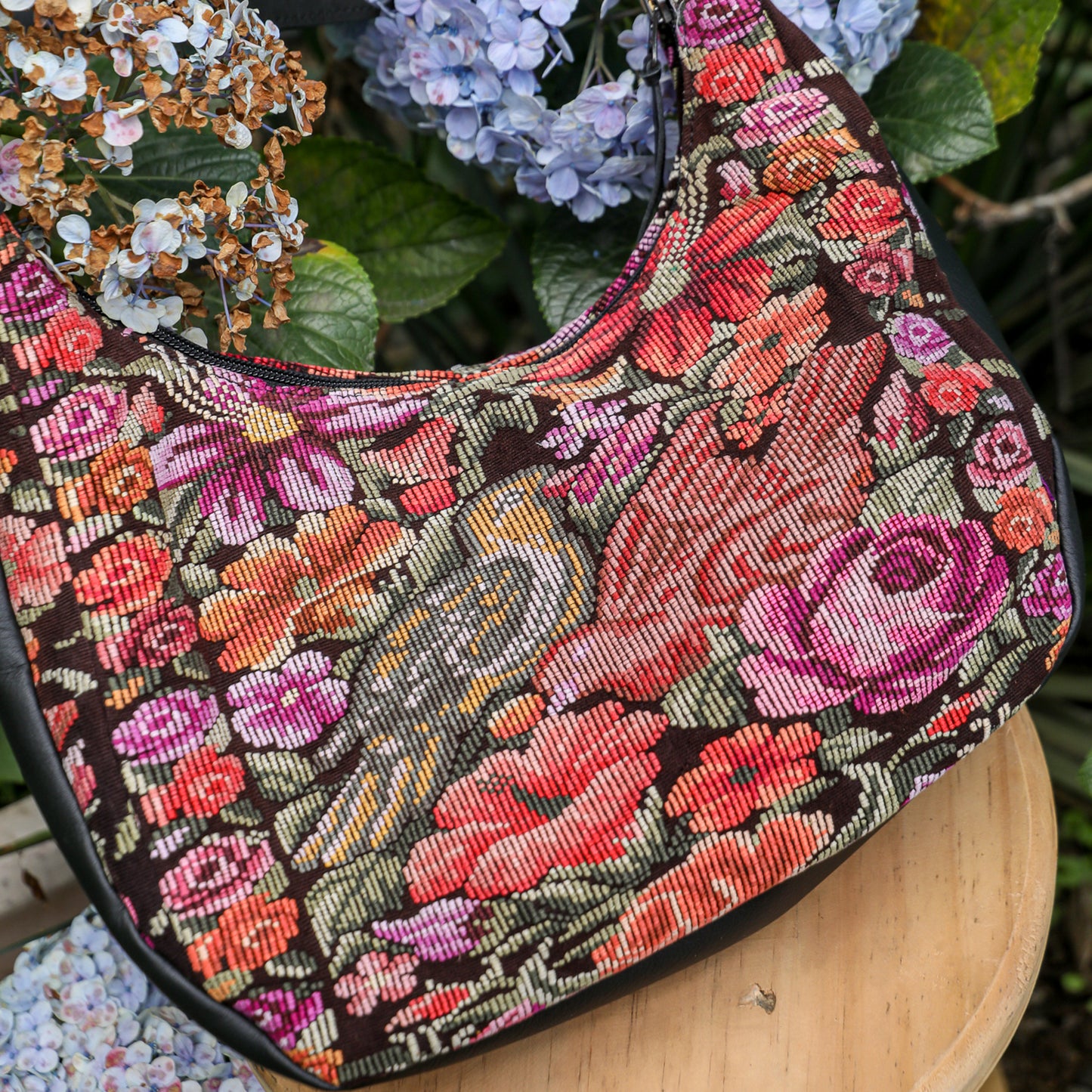 BOHO SADDLE BAG - OOAK HUIPIL - BLACK - NO. 19402