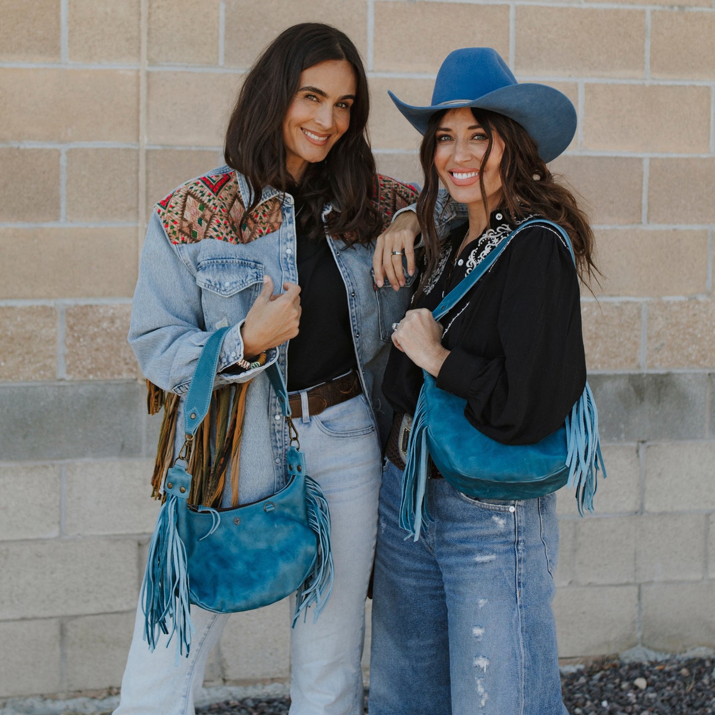 BOHO SADDLE BAG WITH FRINGE - SMALL - FULL LEATHER - CERULEAN