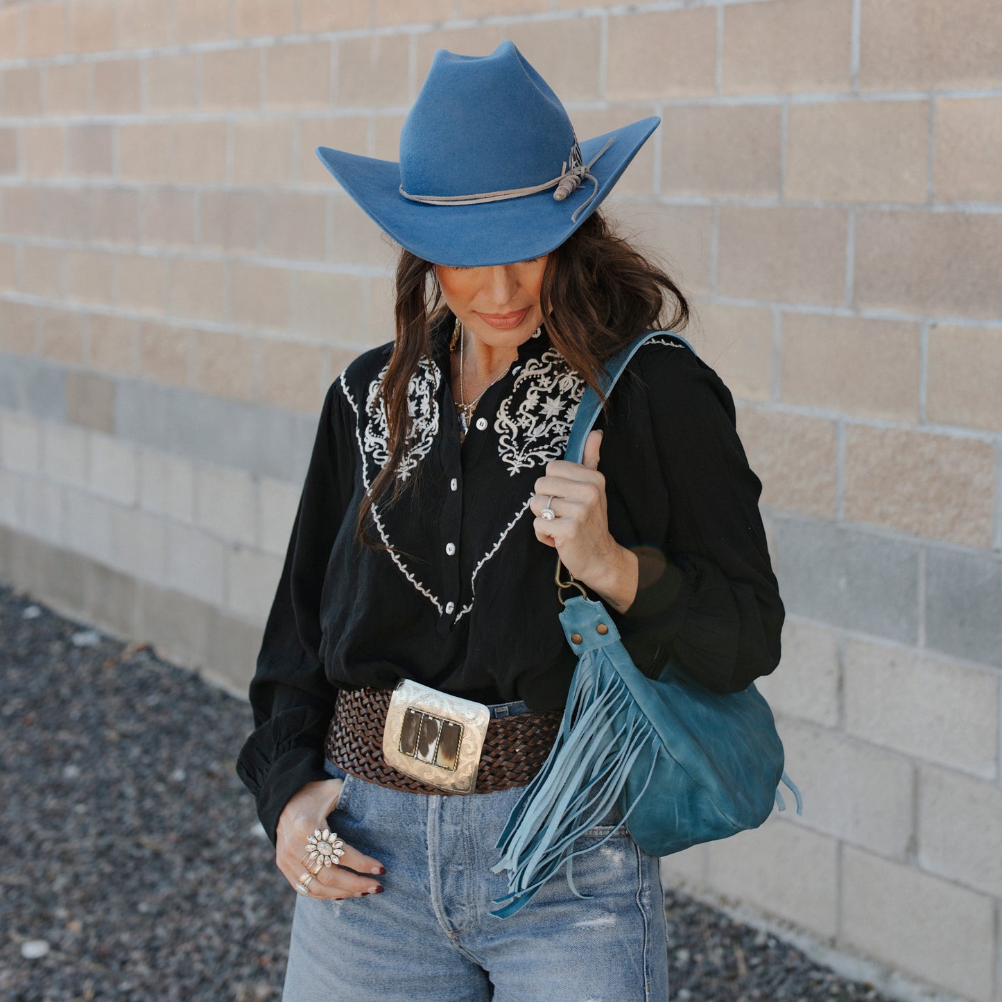 BOHO SADDLE BAG WITH FRINGE - SMALL - FULL LEATHER - CERULEAN