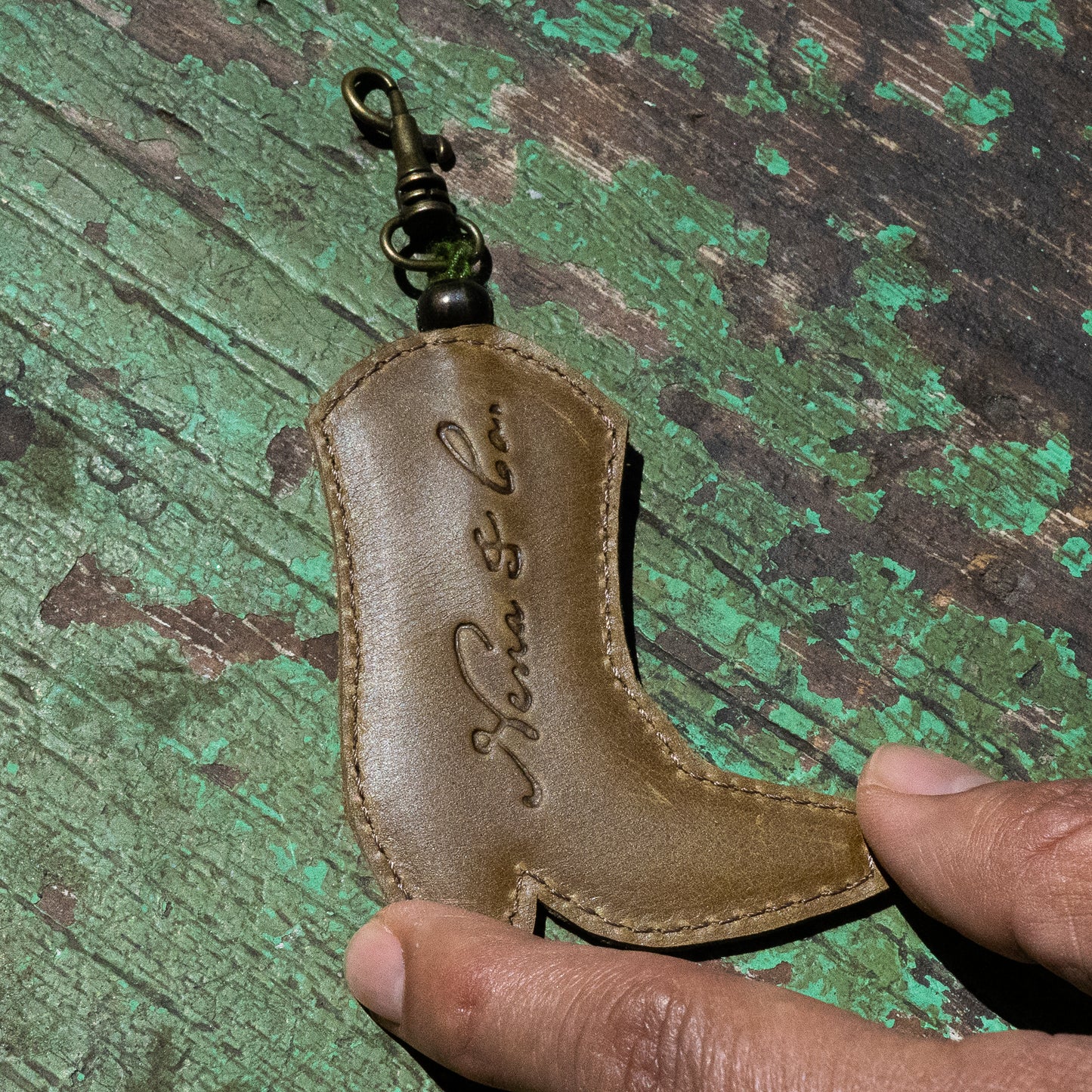 BOOT CHARM - EMBROIDERED LEATHER - MOSS