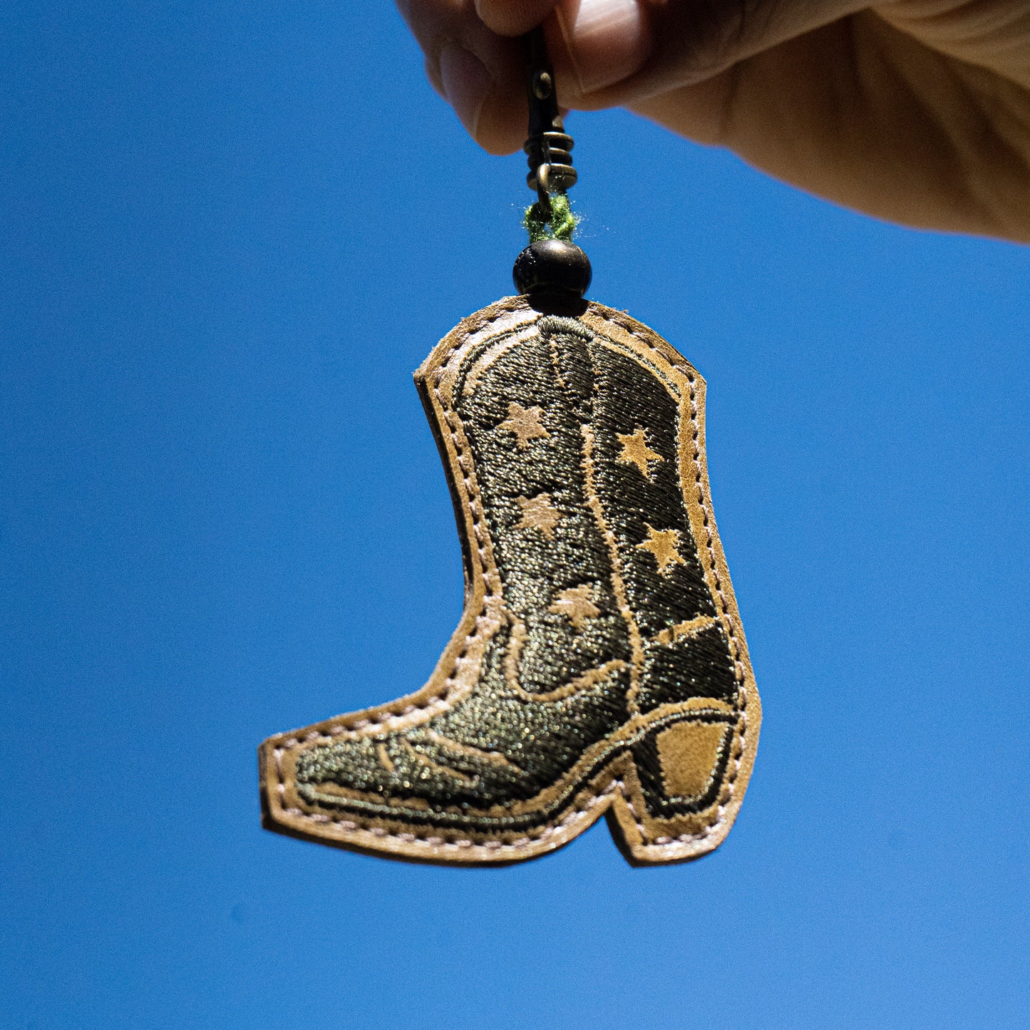 BOOT CHARM - EMBROIDERED LEATHER - MOSS