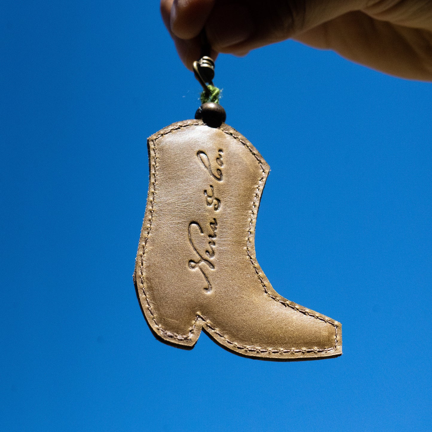 BOOT CHARM - EMBROIDERED LEATHER - MOSS