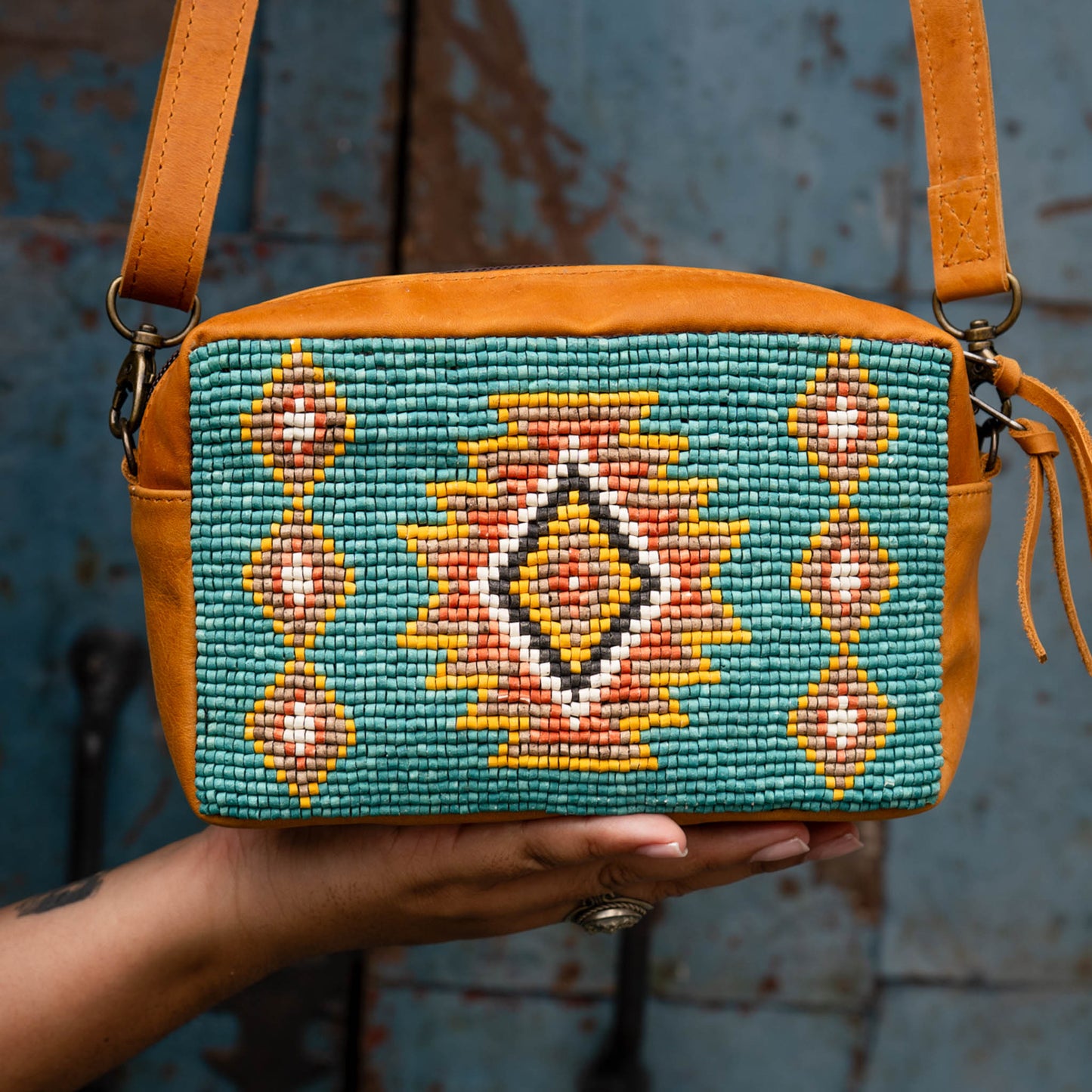 H&S WANDER CROSSBODY SET - OOAK BEADED PANEL - BOURBON - NO. 15531