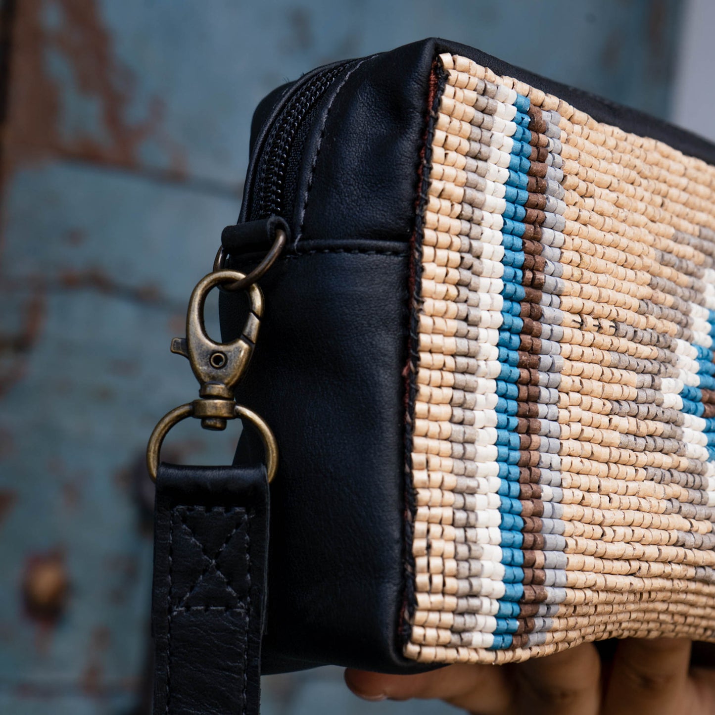 H&S WANDER CROSSBODY SET - OOAK BEADED PANEL - BLACK - NO. 15518