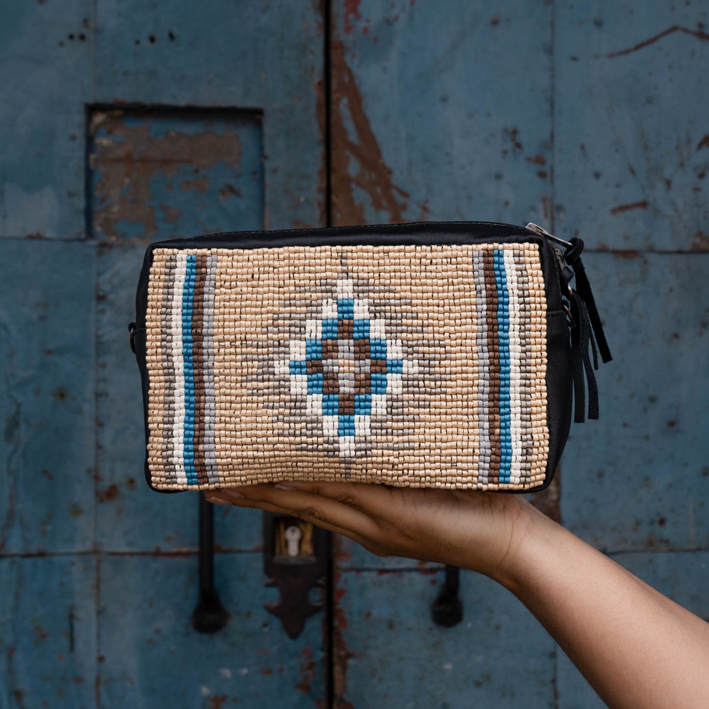 H&S WANDER CROSSBODY SET - OOAK BEADED PANEL - BLACK - NO. 15518