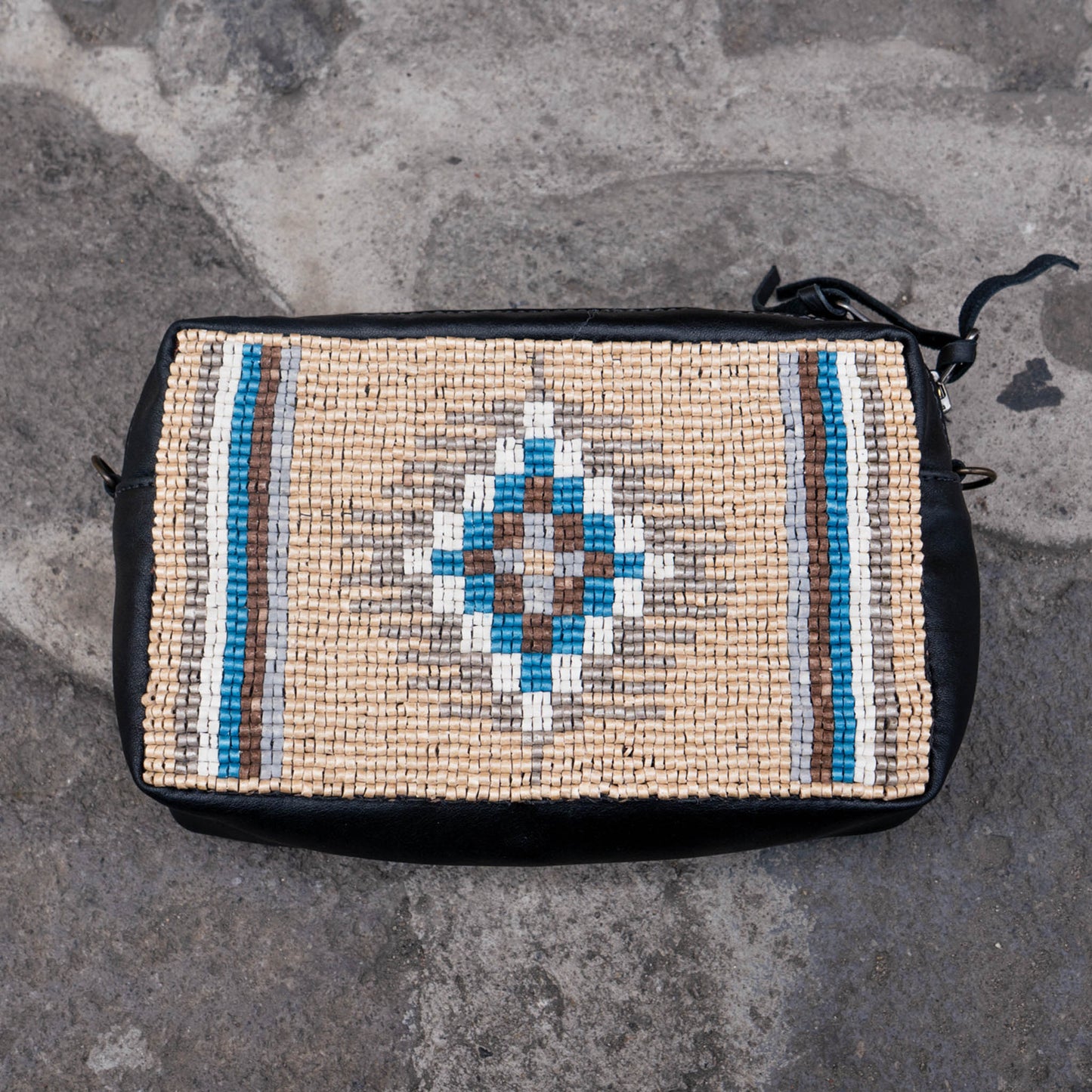 H&S WANDER CROSSBODY SET - OOAK BEADED PANEL - BLACK - NO. 15518