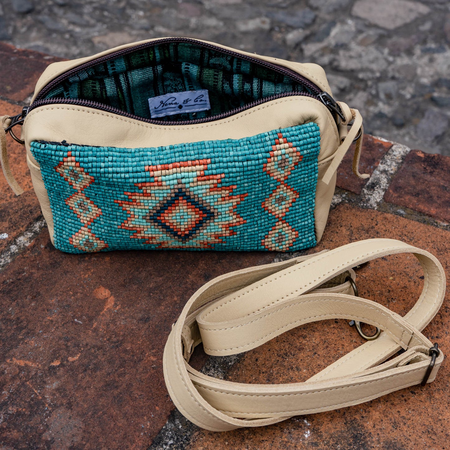 H&S WANDER CROSSBODY SET - OOAK BEADED PANEL - BUTTER - NO. 15529