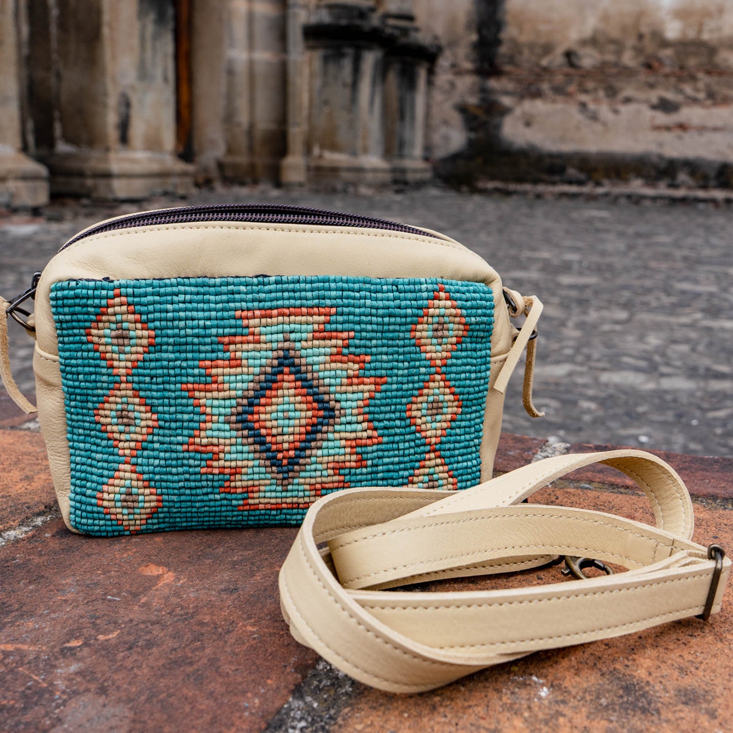 H&S WANDER CROSSBODY SET - OOAK BEADED PANEL - BUTTER - NO. 15529