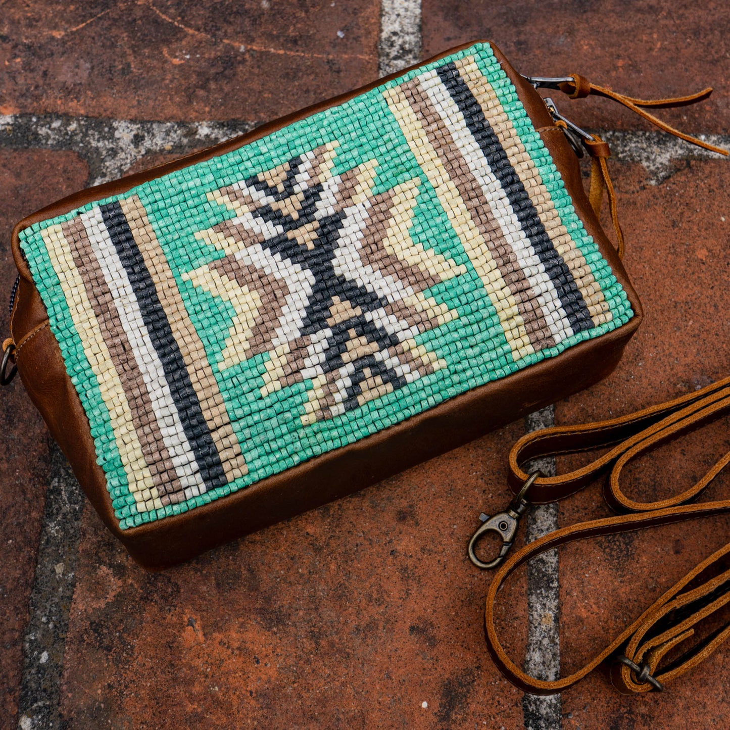 H&S WANDER CROSSBODY SET - OOAK BEADED PANEL - CAFE - NO. 15511
