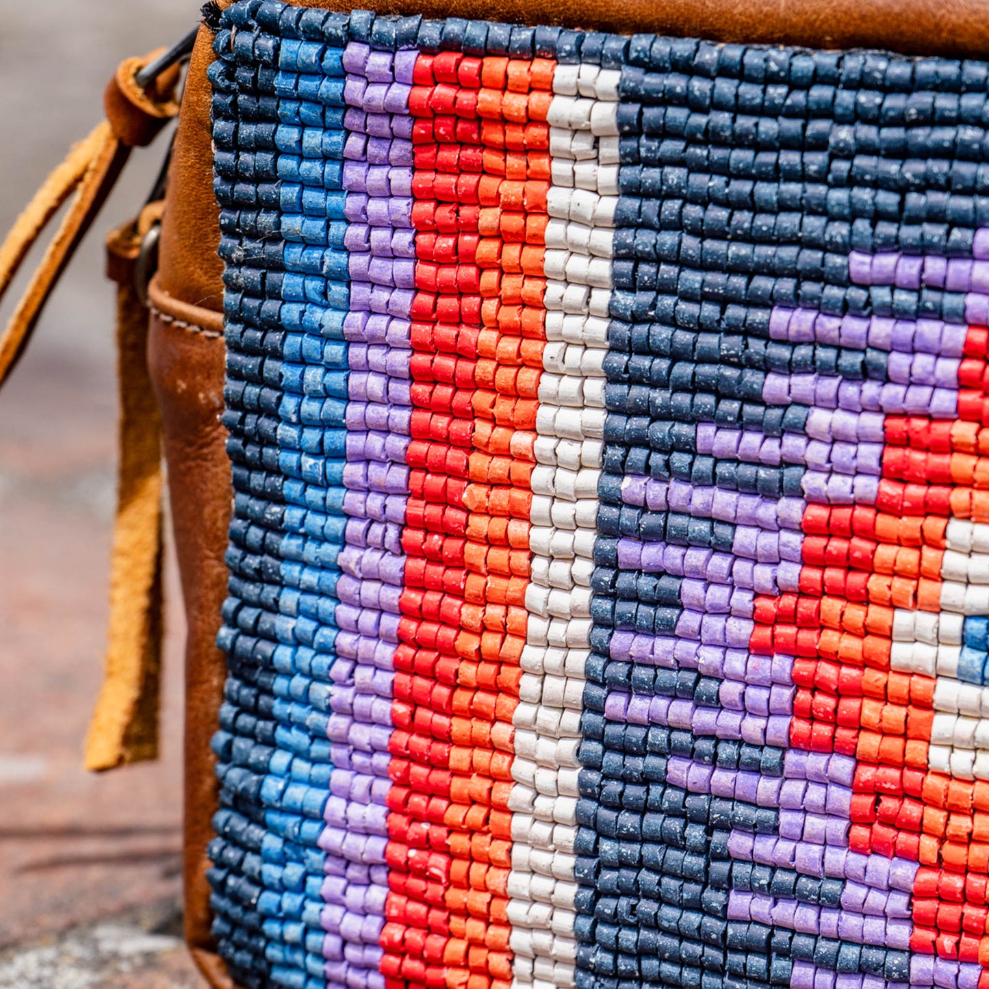 H&S WANDER CROSSBODY SET - OOAK BEADED PANEL - CAFE - NO. 15512