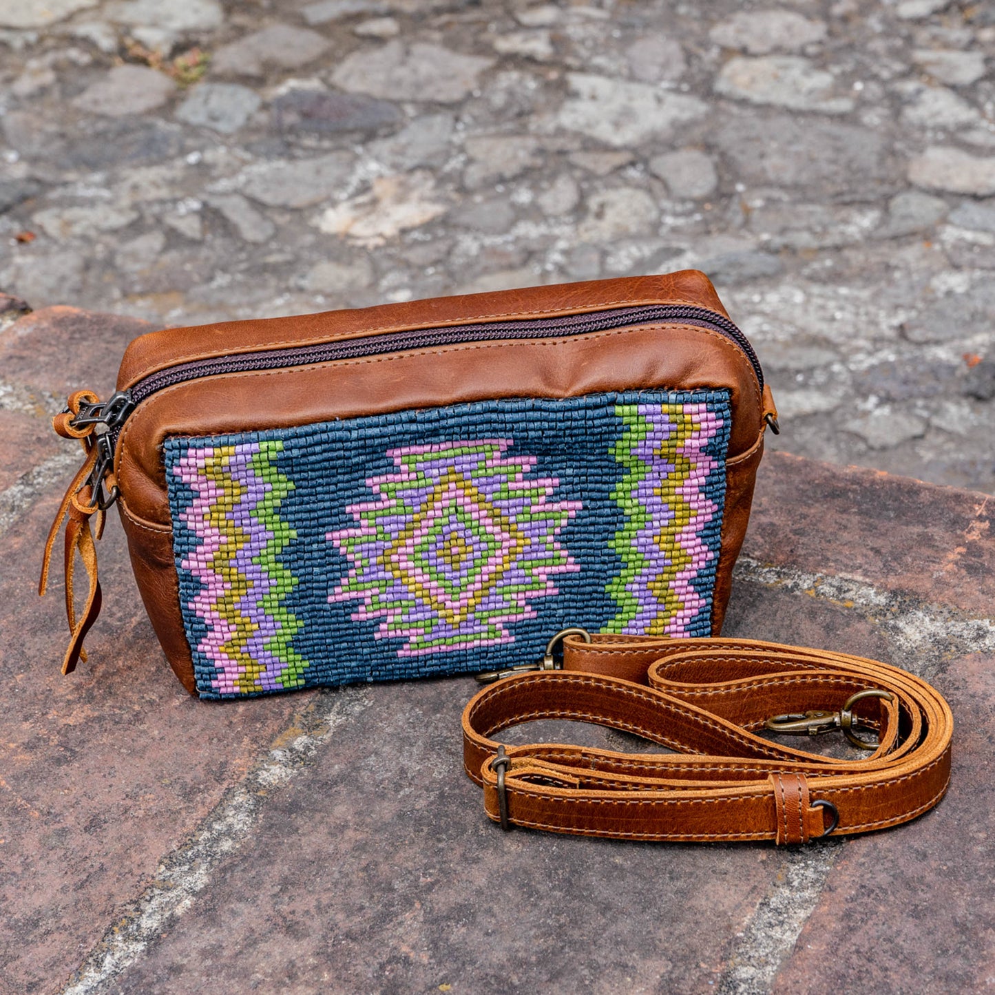 H&S WANDER CROSSBODY SET - OOAK BEADED PANEL - CAFE - NO. 15510