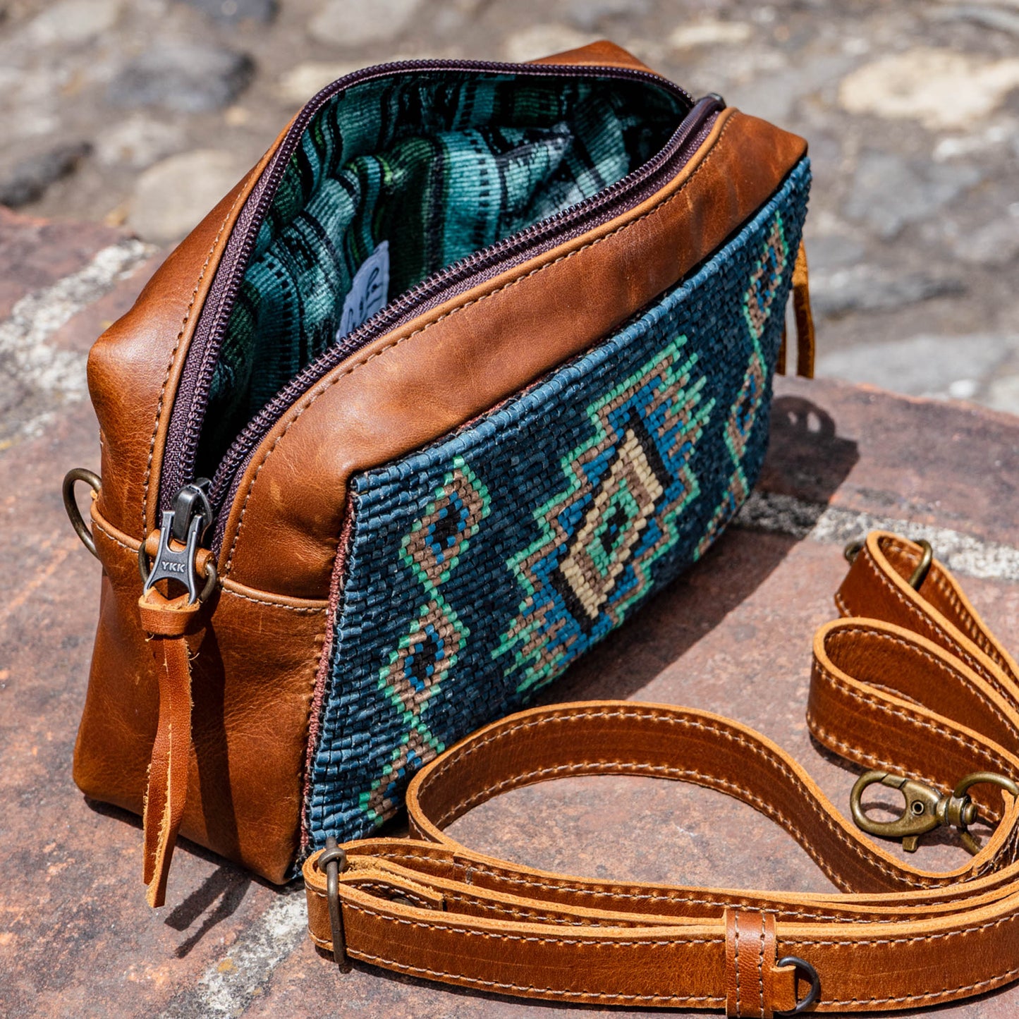 H&S WANDER CROSSBODY SET - OOAK BEADED PANEL - CAFE - NO. 15515