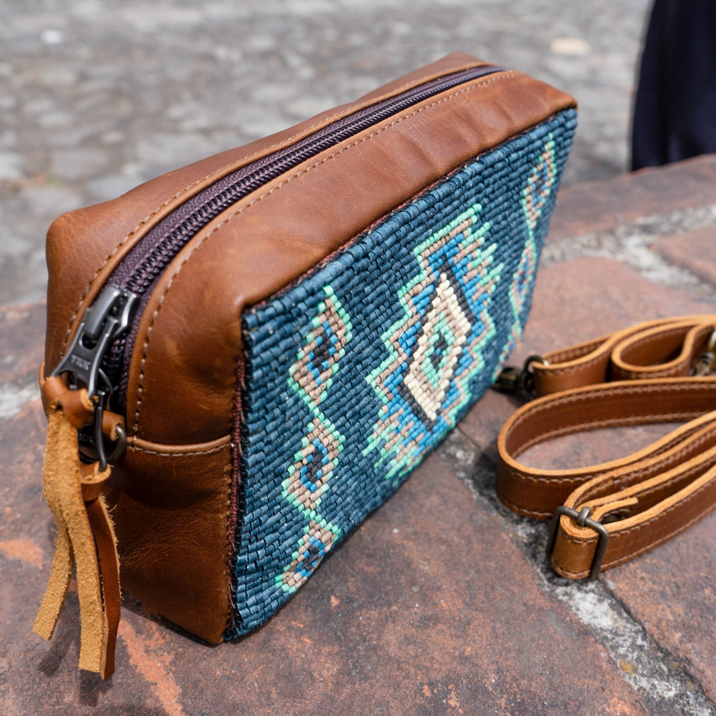 H&S WANDER CROSSBODY SET - OOAK BEADED PANEL - CAFE - NO. 15515