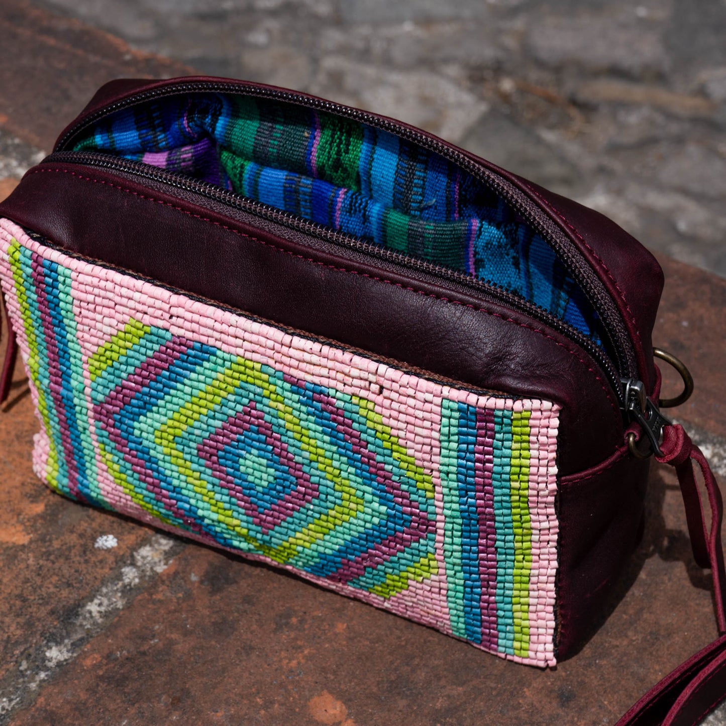 H&S WANDER CROSSBODY SET - OOAK BEADED PANEL - VINO TINTO - NO. 15524