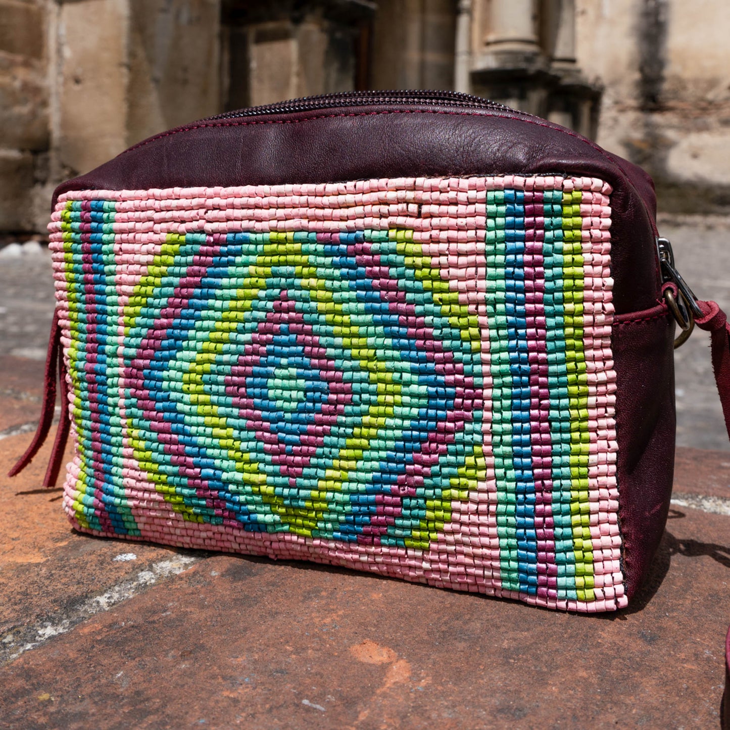 H&S WANDER CROSSBODY SET - OOAK BEADED PANEL - VINO TINTO - NO. 15524