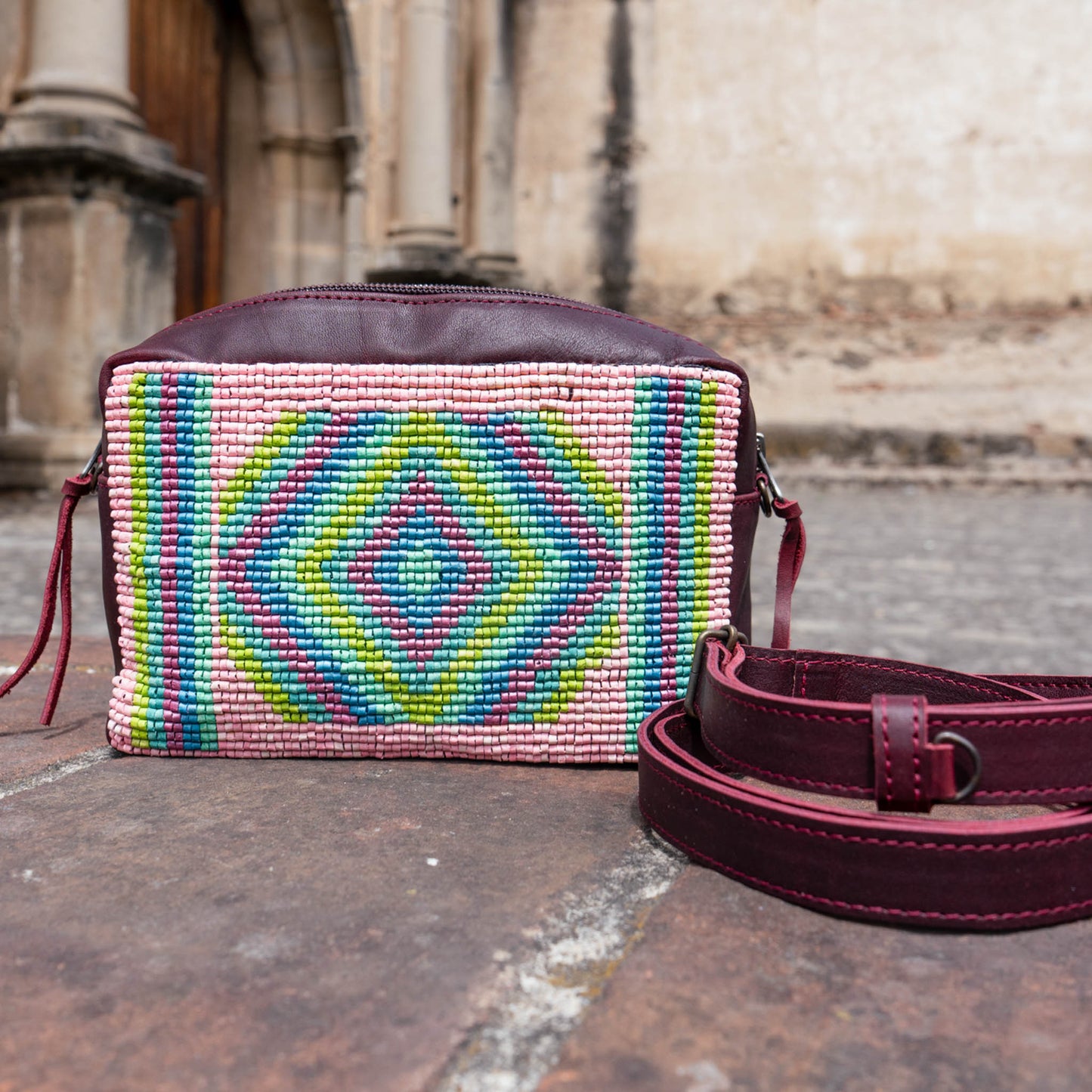 H&S WANDER CROSSBODY SET - OOAK BEADED PANEL - VINO TINTO - NO. 15524