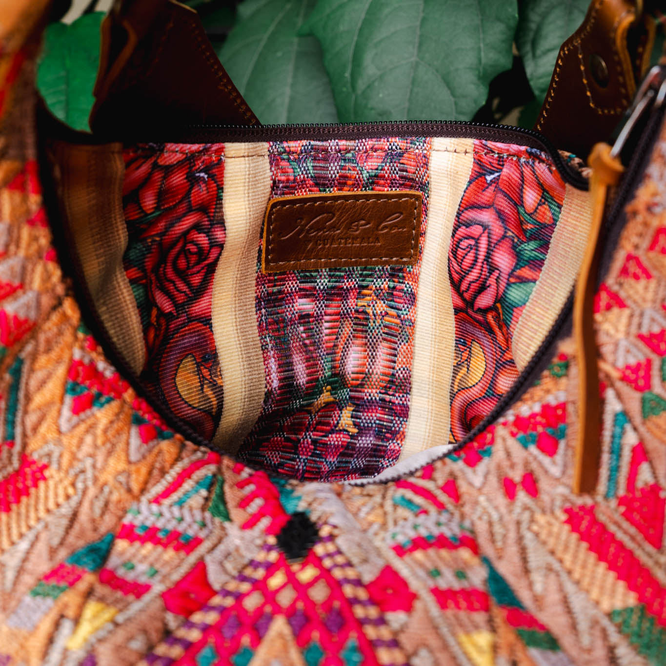 LARGE BOHO SADDLE BAG - OOAK HUIPIL - CAFE - NO. 15927