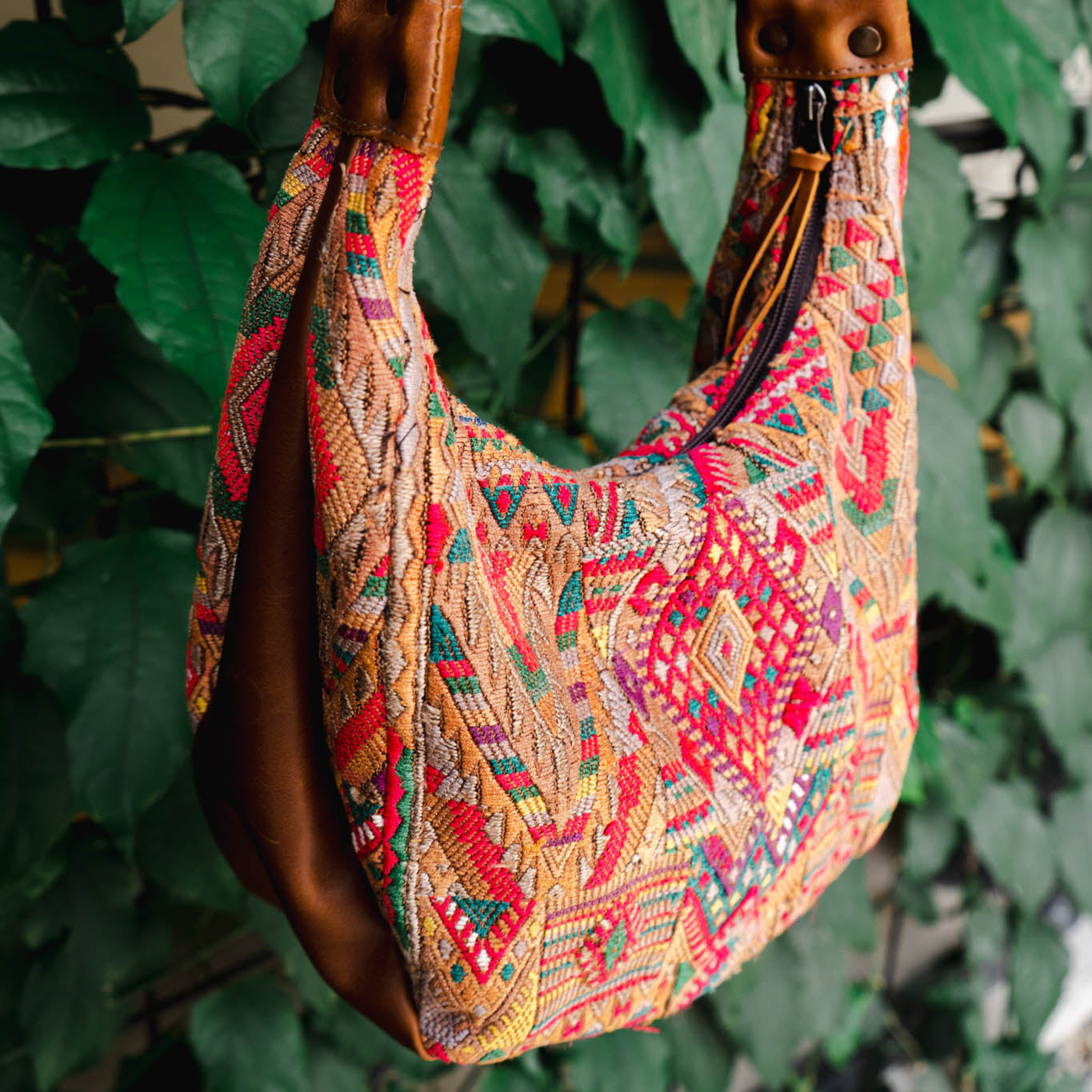 LARGE BOHO SADDLE BAG - OOAK HUIPIL - CAFE - NO. 15927