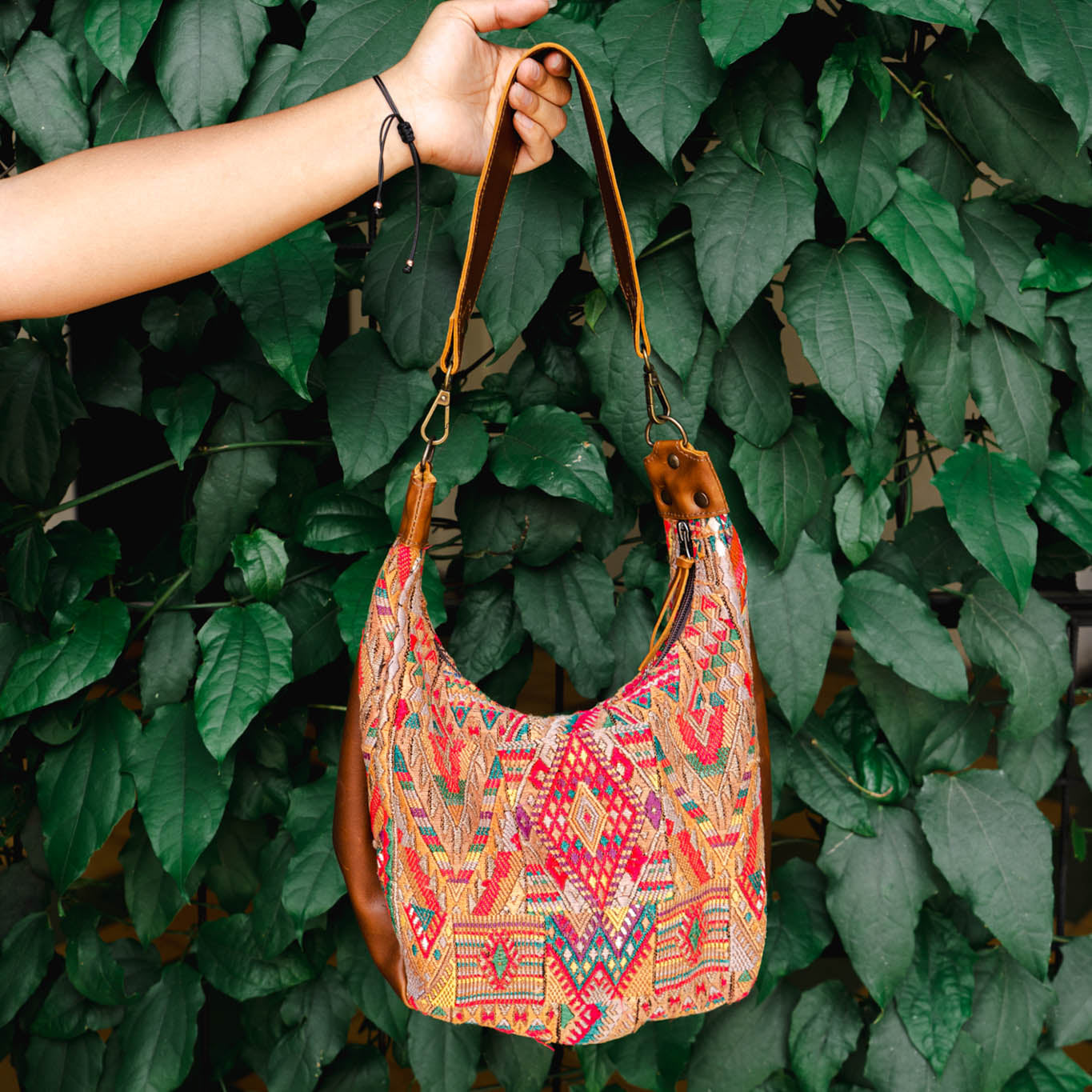LARGE BOHO SADDLE BAG - OOAK HUIPIL - CAFE - NO. 15927