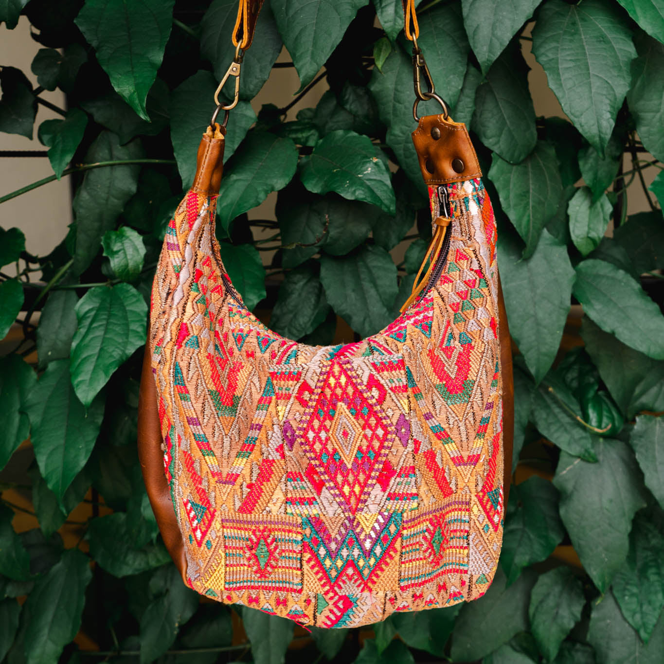 LARGE BOHO SADDLE BAG - OOAK HUIPIL - CAFE - NO. 15927
