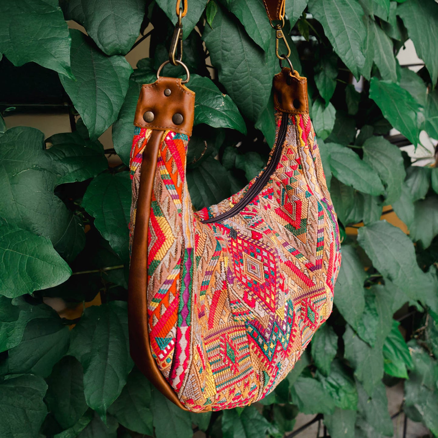 LARGE BOHO SADDLE BAG - OOAK HUIPIL - CAFE - NO. 15927
