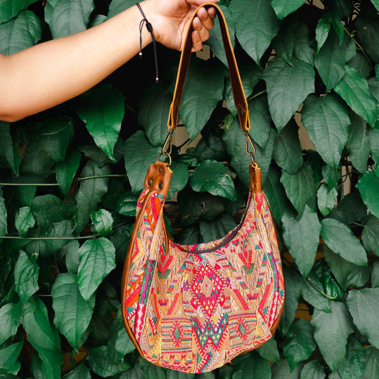 LARGE BOHO SADDLE BAG - OOAK HUIPIL - CAFE - NO. 15927