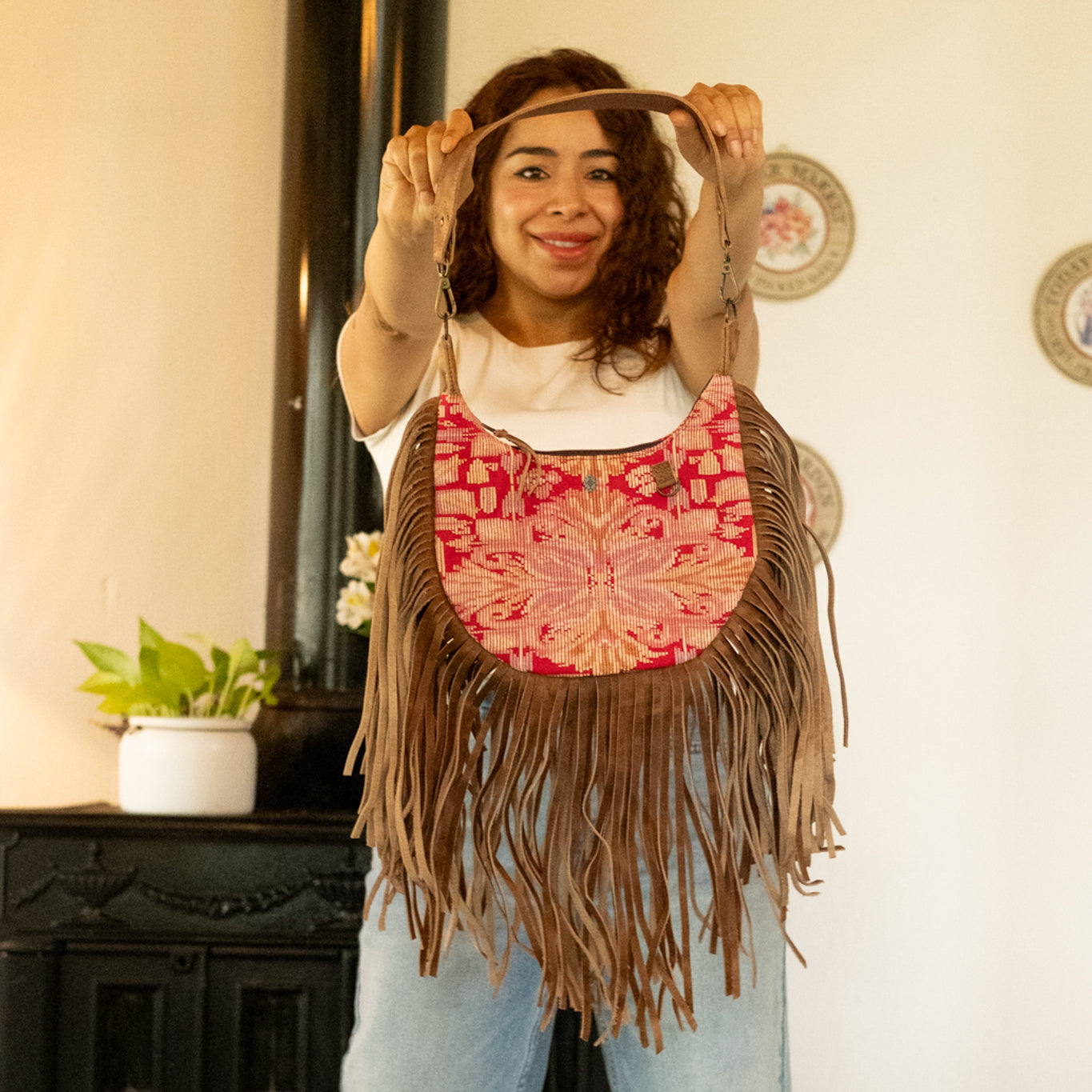 BOHO FRINGE SADDLE BAG - OOAK HUIPIL - FAWN - NO. 16627