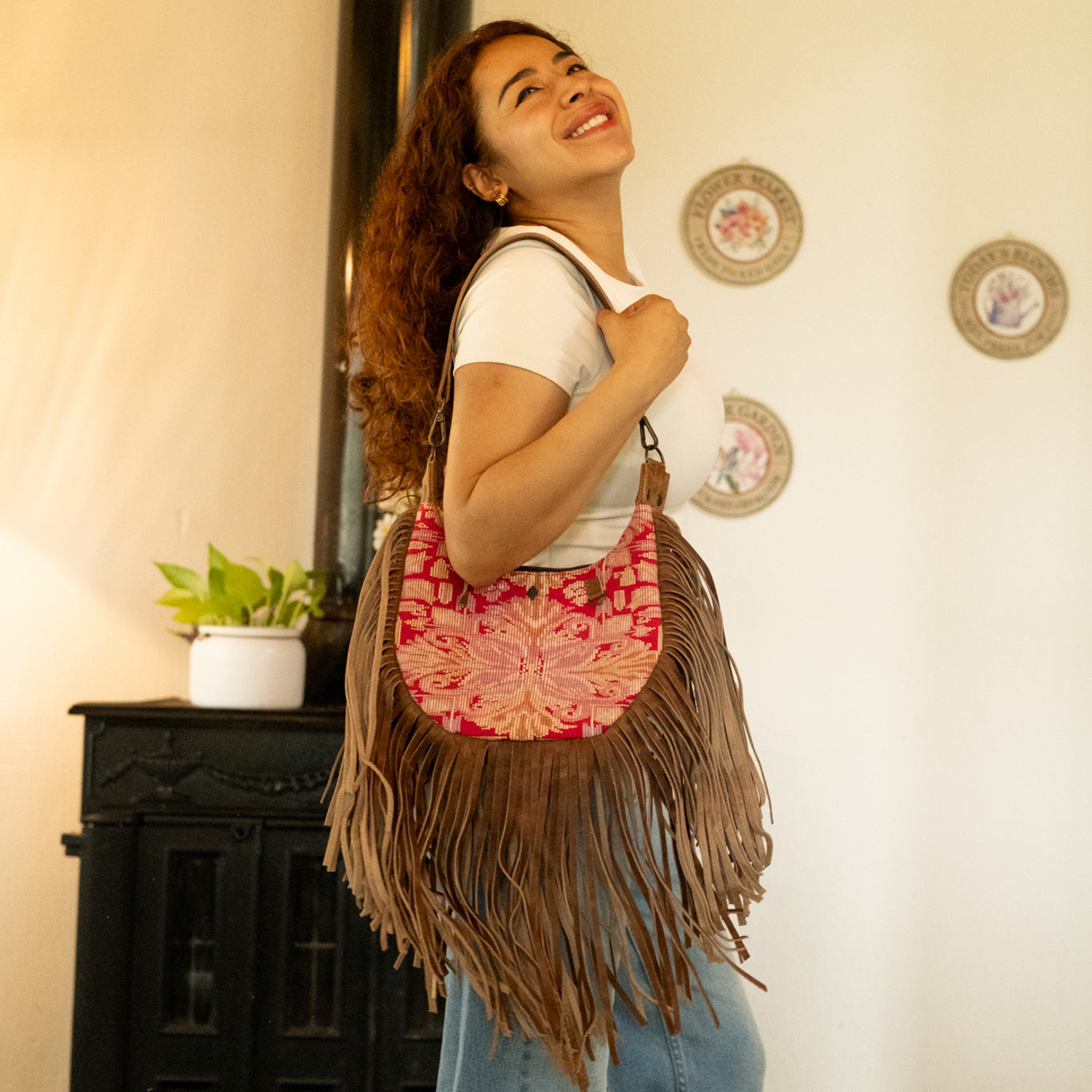 BOHO FRINGE SADDLE BAG - OOAK HUIPIL - FAWN - NO. 16627