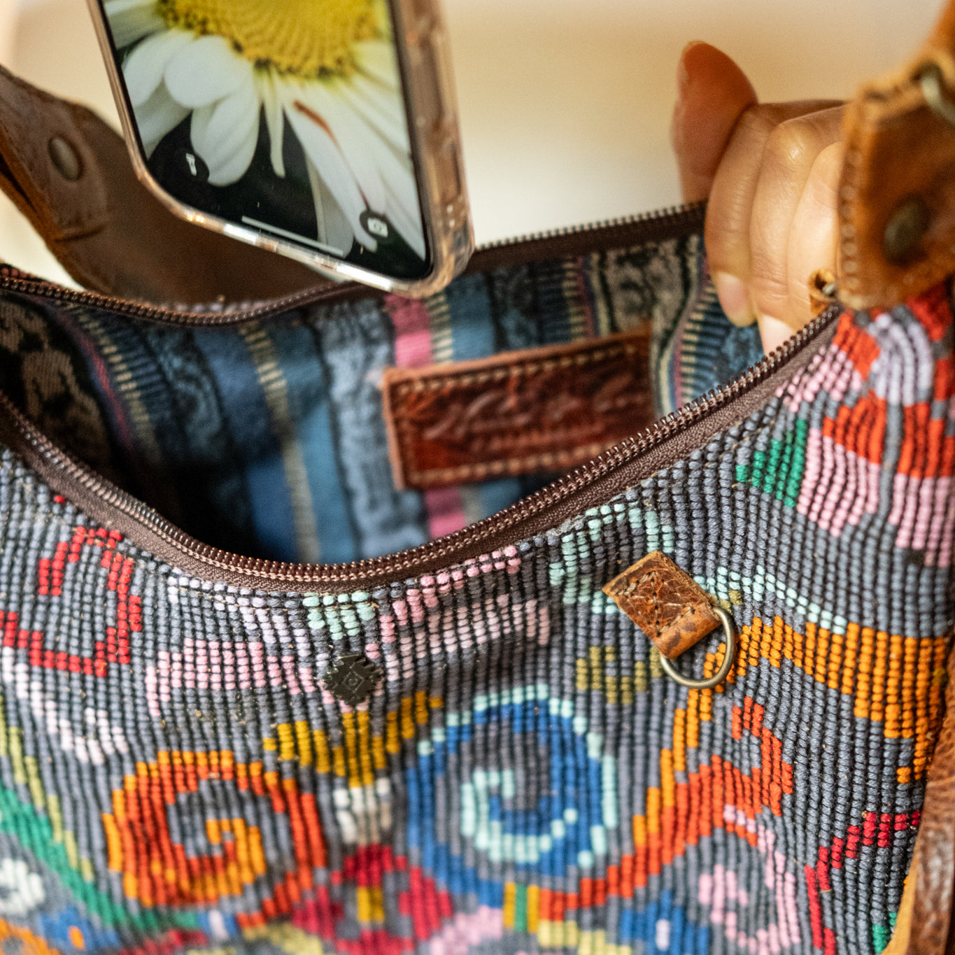 BOHO FRINGE SADDLE BAG - OOAK HUIPIL - HONEY - NO. 16633