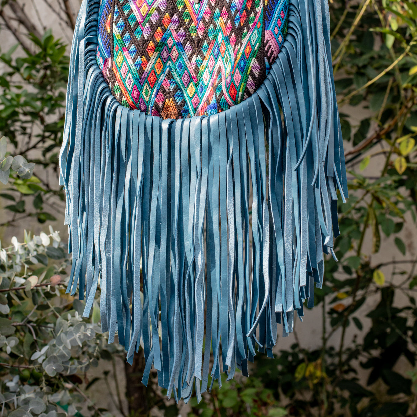 SMALL BOHO FRINGE SADDLE BAG - OOAK HUIPIL - CERULEAN - NO. 17037