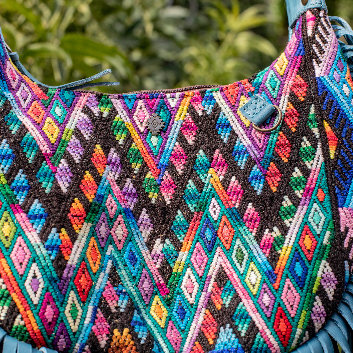 SMALL BOHO FRINGE SADDLE BAG - OOAK HUIPIL - CERULEAN - NO. 17037