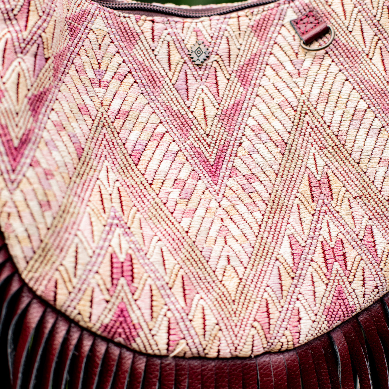 SMALL BOHO FRINGE SADDLE BAG - OOAK HUIPIL - AMARANTH - NO. 17034