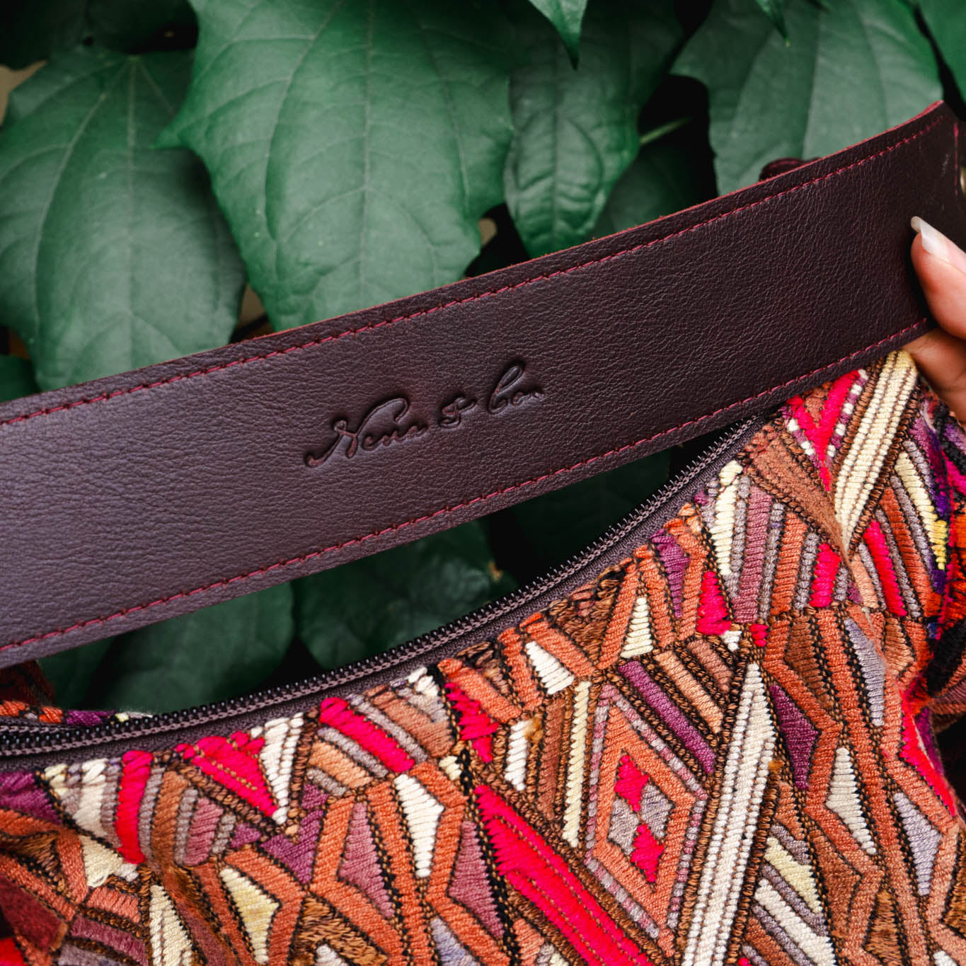 LARGE BOHO SADDLE BAG - OOAK HUIPIL - VINO TINTO - NO. 15932