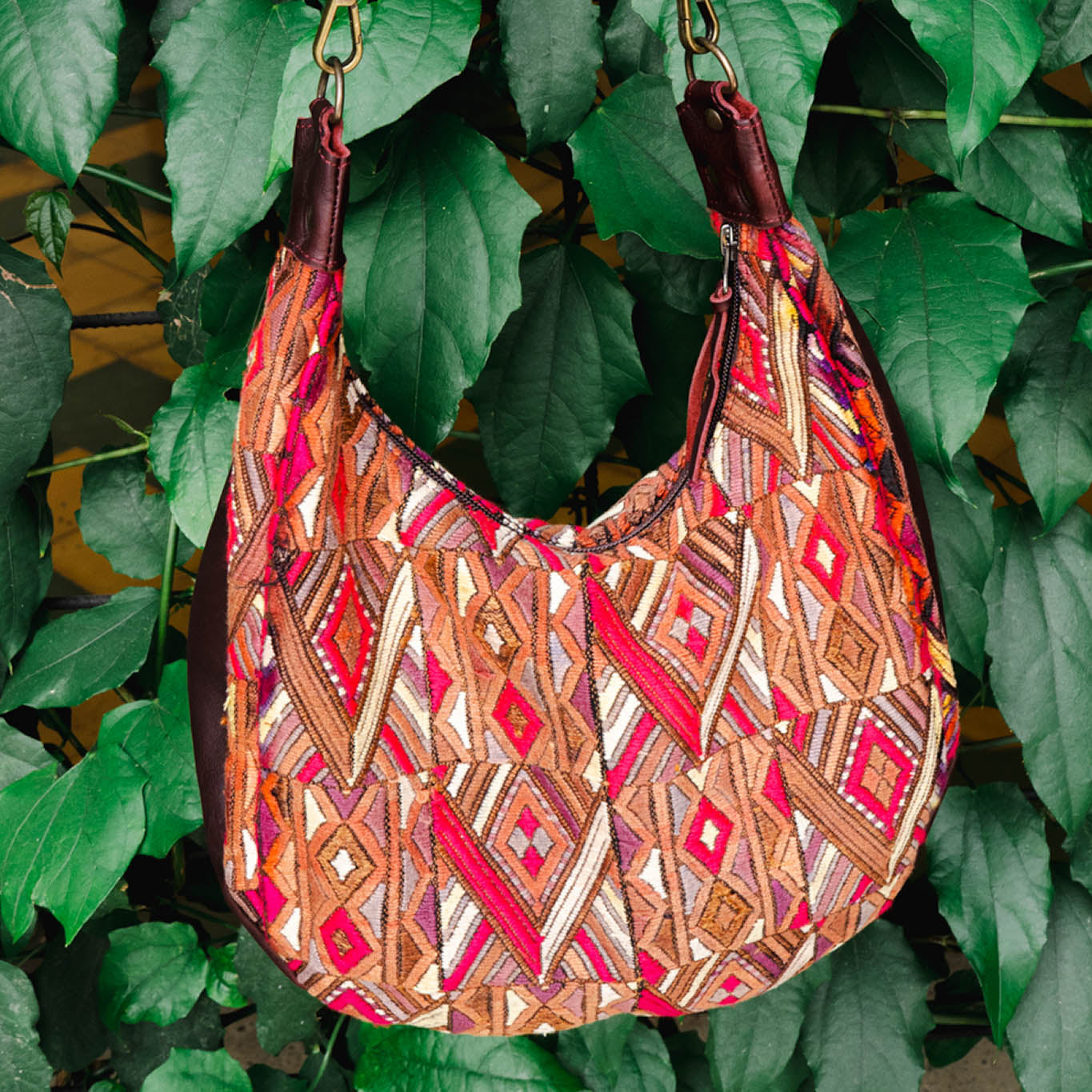 LARGE BOHO SADDLE BAG - OOAK HUIPIL - VINO TINTO - NO. 15932