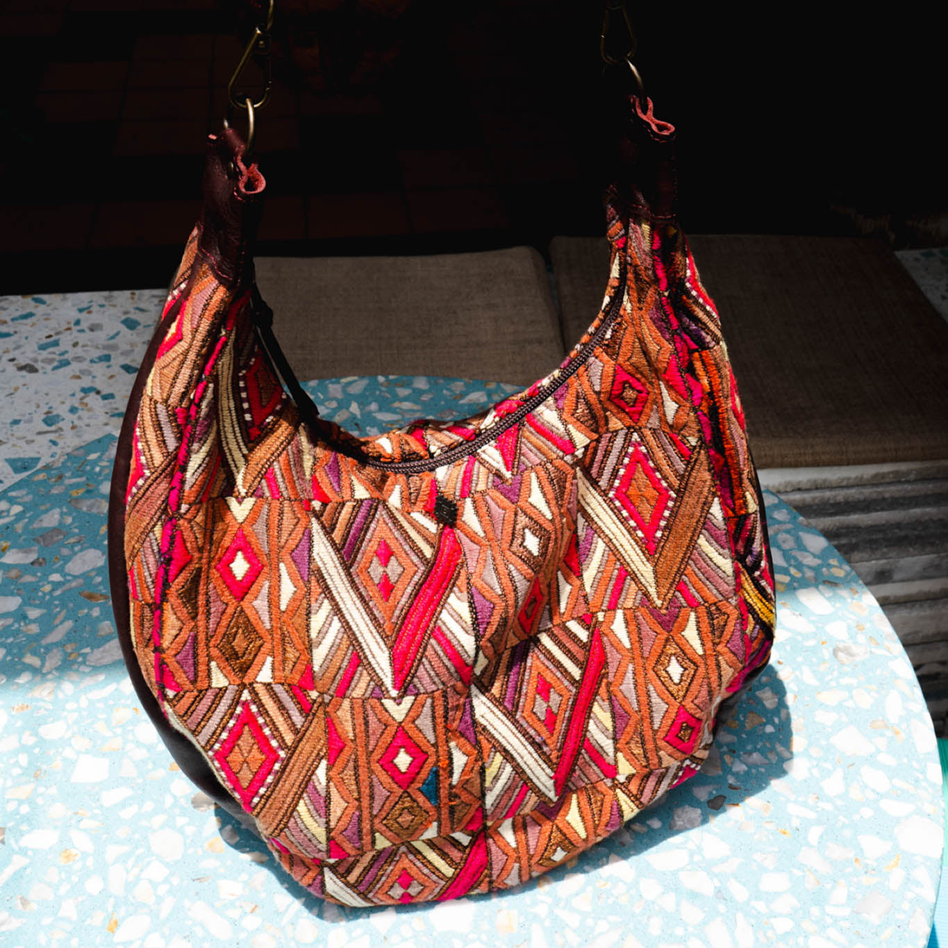 LARGE BOHO SADDLE BAG - OOAK HUIPIL - VINO TINTO - NO. 15932