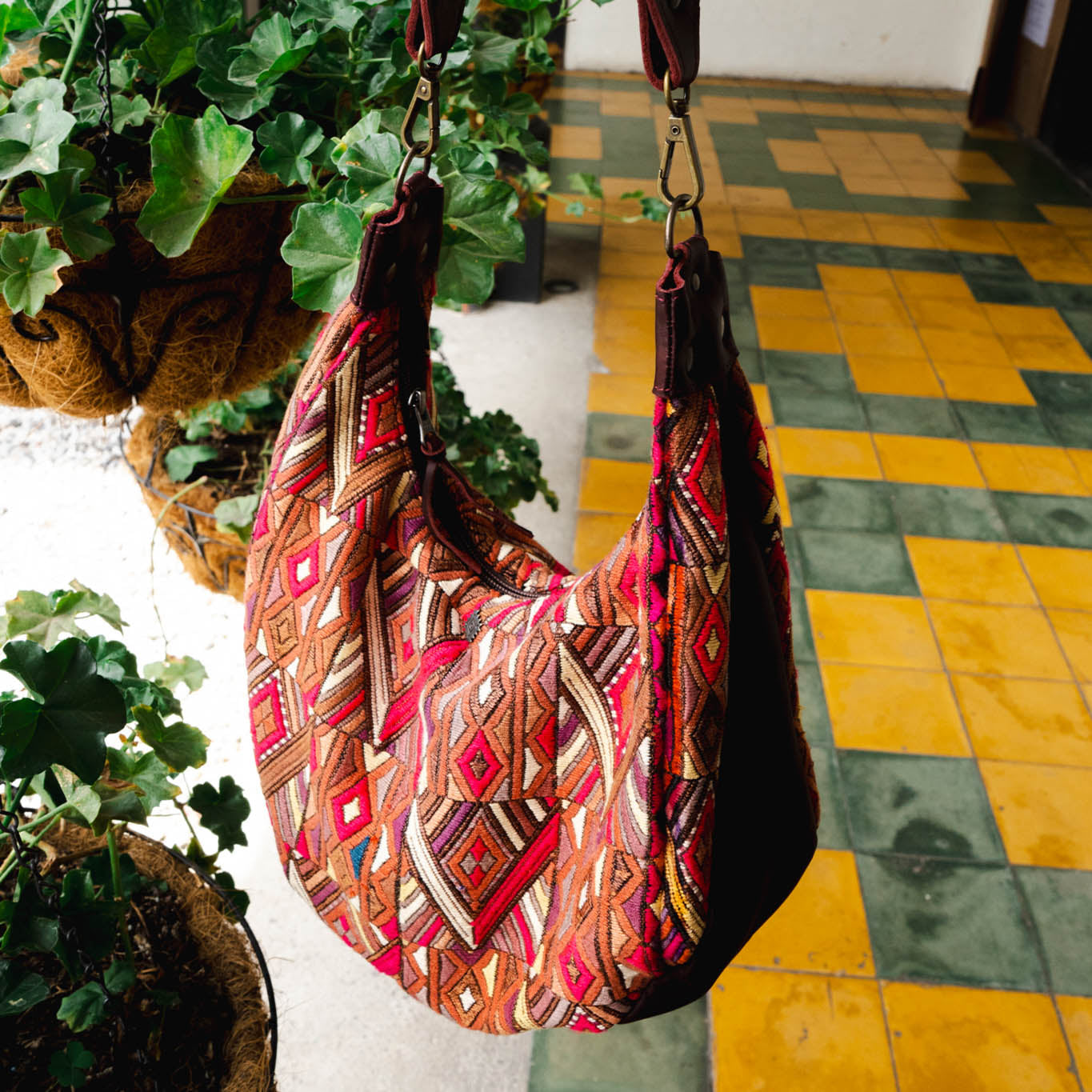 LARGE BOHO SADDLE BAG - OOAK HUIPIL - VINO TINTO - NO. 15932