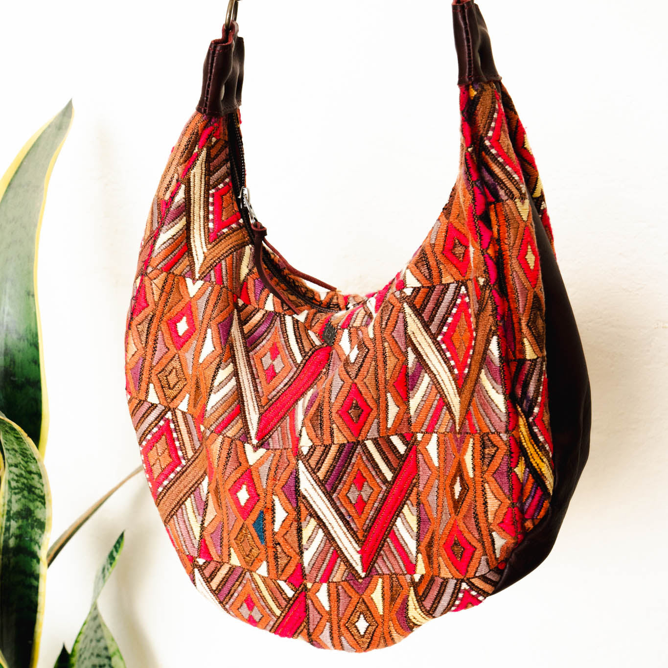 LARGE BOHO SADDLE BAG - OOAK HUIPIL - VINO TINTO - NO. 15932