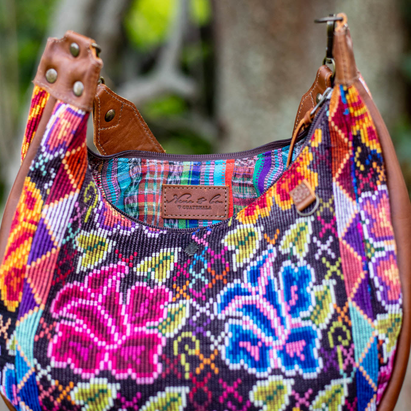 LARGE BOHO SADDLE BAG - OOAK HUIPIL - CAFE - NO. 16982