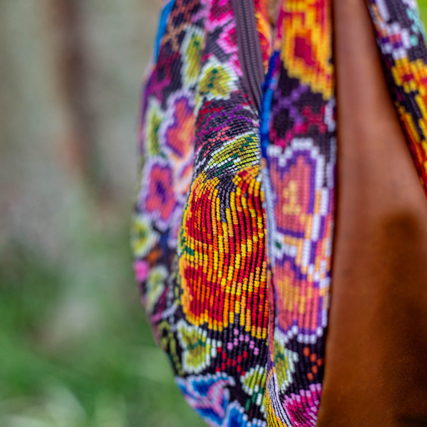 LARGE BOHO SADDLE BAG - OOAK HUIPIL - CAFE - NO. 16982