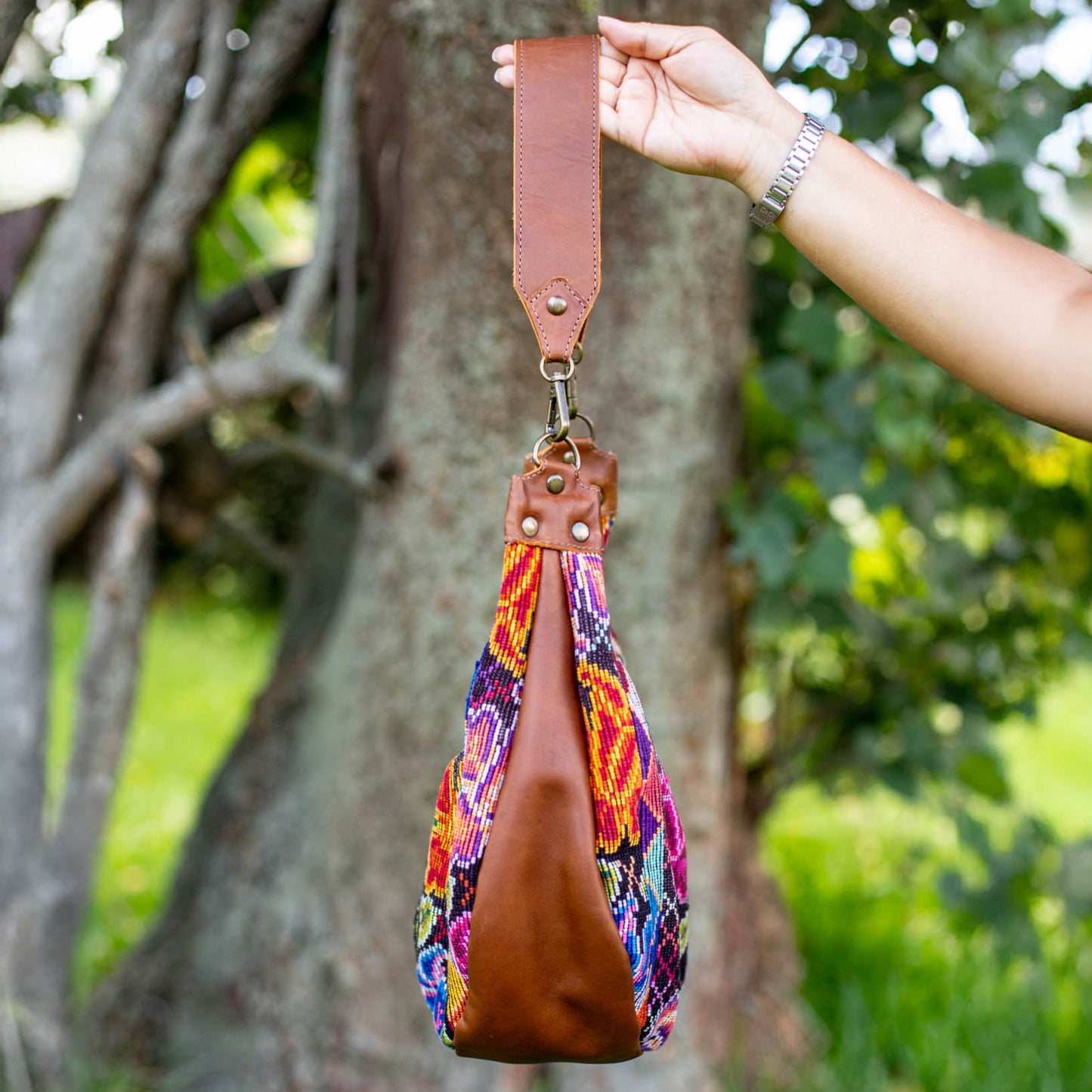 LARGE BOHO SADDLE BAG - OOAK HUIPIL - CAFE - NO. 16982